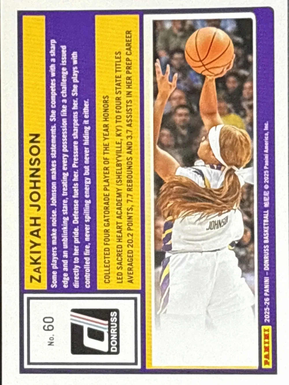 Panini Donruss ZaKiyah Johnson Prospect Basketball Card
